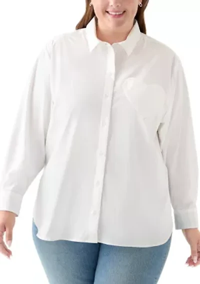 Plus Long Sleeve Heart Tunic Button-Up Shirt