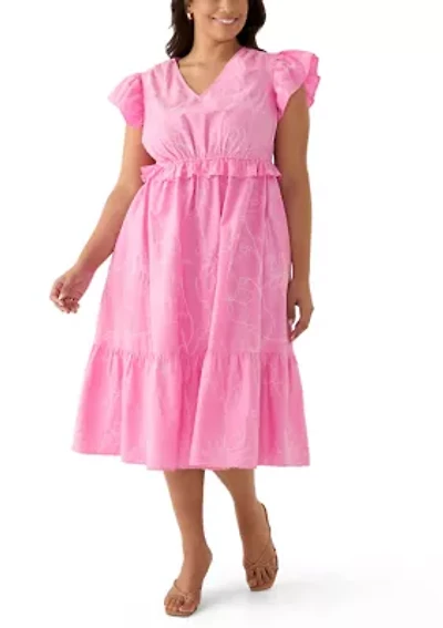 Plus Flutter Sleeve V-Neck Dress