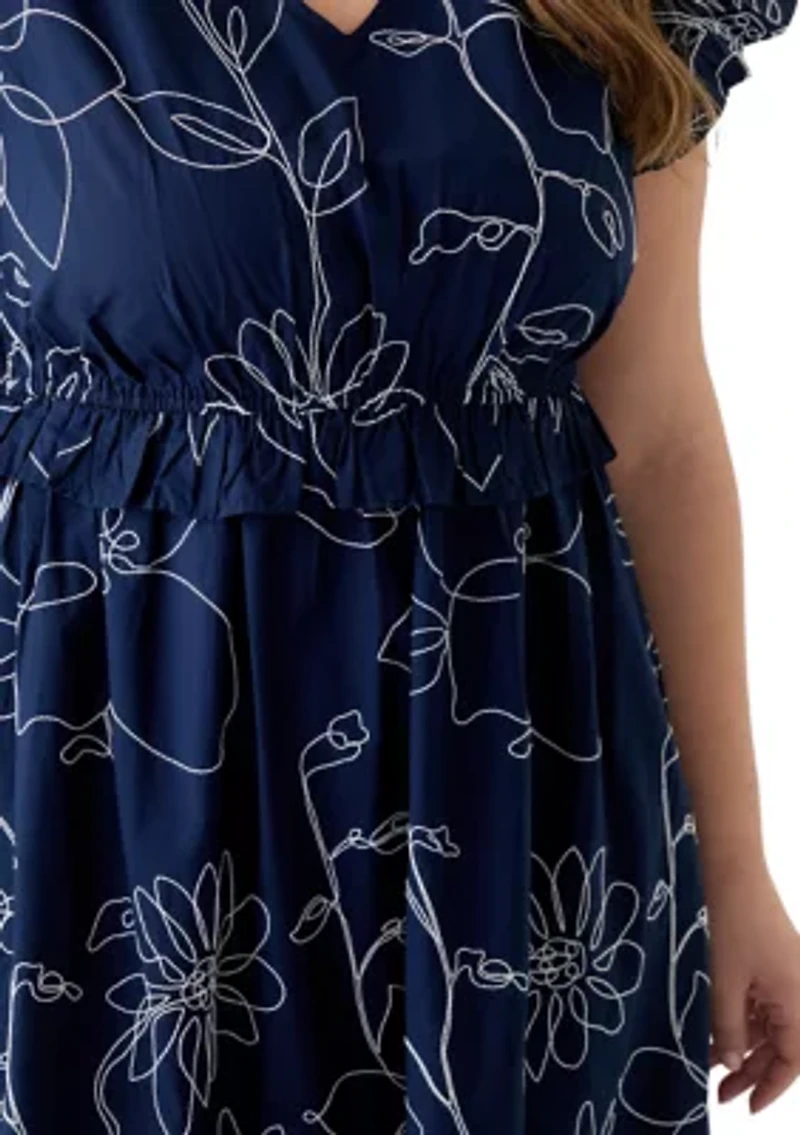 Plus Flutter Sleeve V-Neck Dress