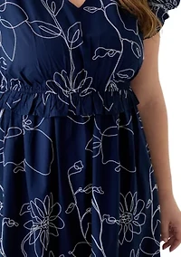 Plus Flutter Sleeve V-Neck Dress