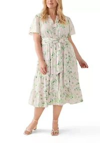 Plus Short Sleeve Belted Midi Dress