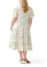 Plus Short Sleeve Belted Midi Dress