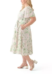 Plus Short Sleeve Belted Midi Dress