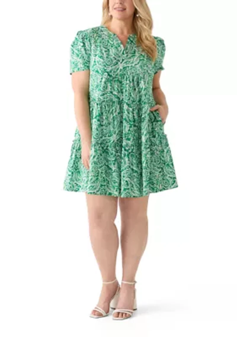 Plus Tired Printed Fit and Flare Mini Dress
