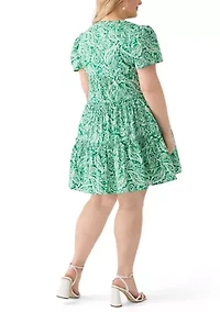 Plus Tired Printed Fit and Flare Mini Dress