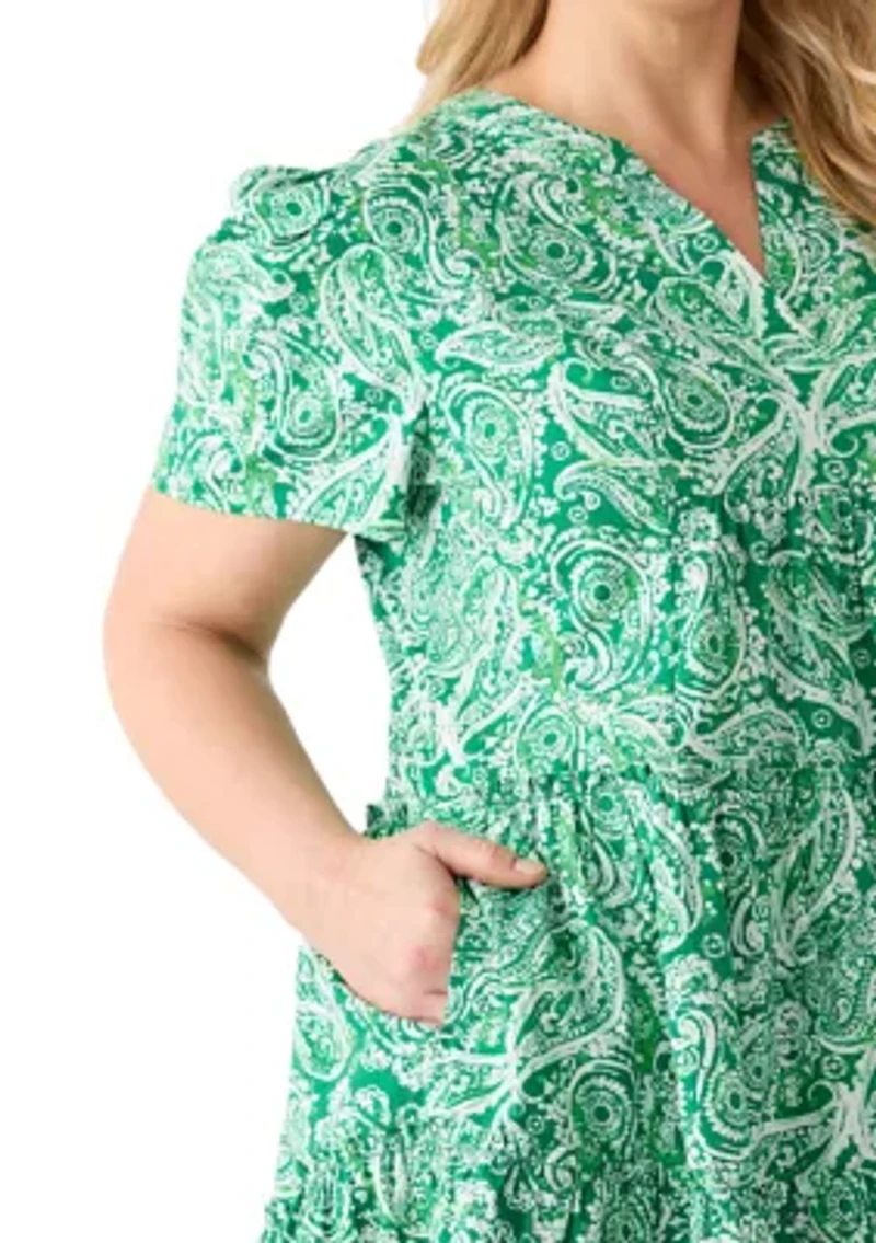 Plus Tired Printed Fit and Flare Mini Dress