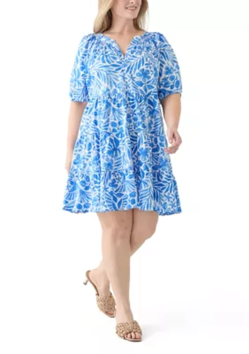 Plus Puff Sleeve Peasant Dress