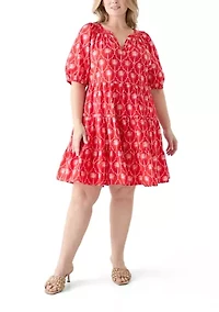 Plus Puff Sleeve Peasant Dress