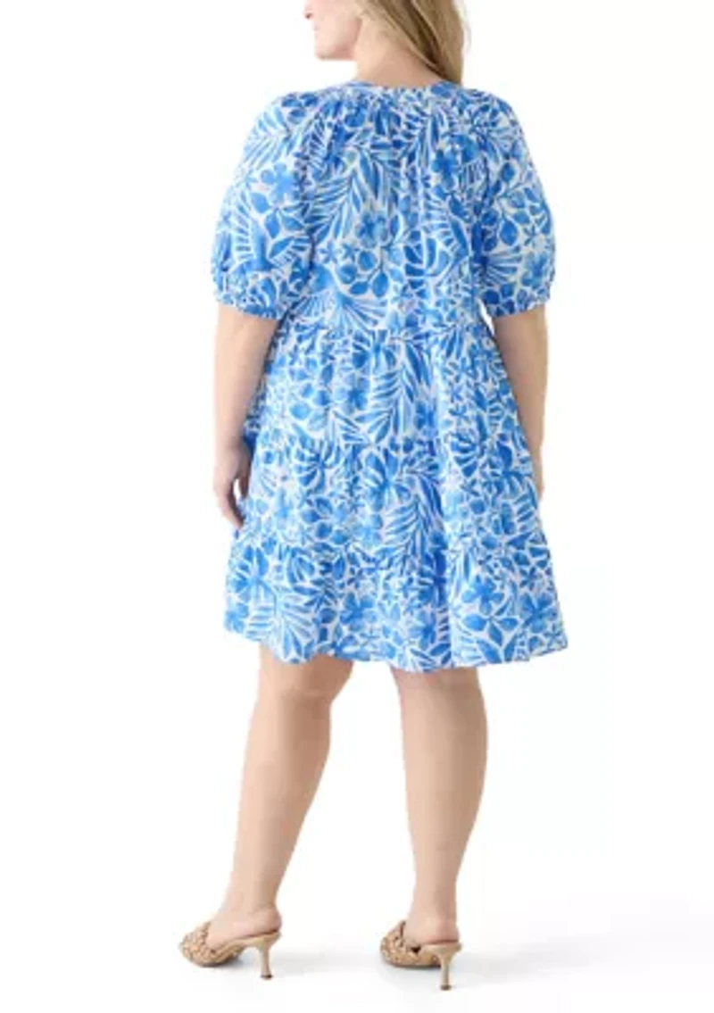 Plus Puff Sleeve Peasant Dress