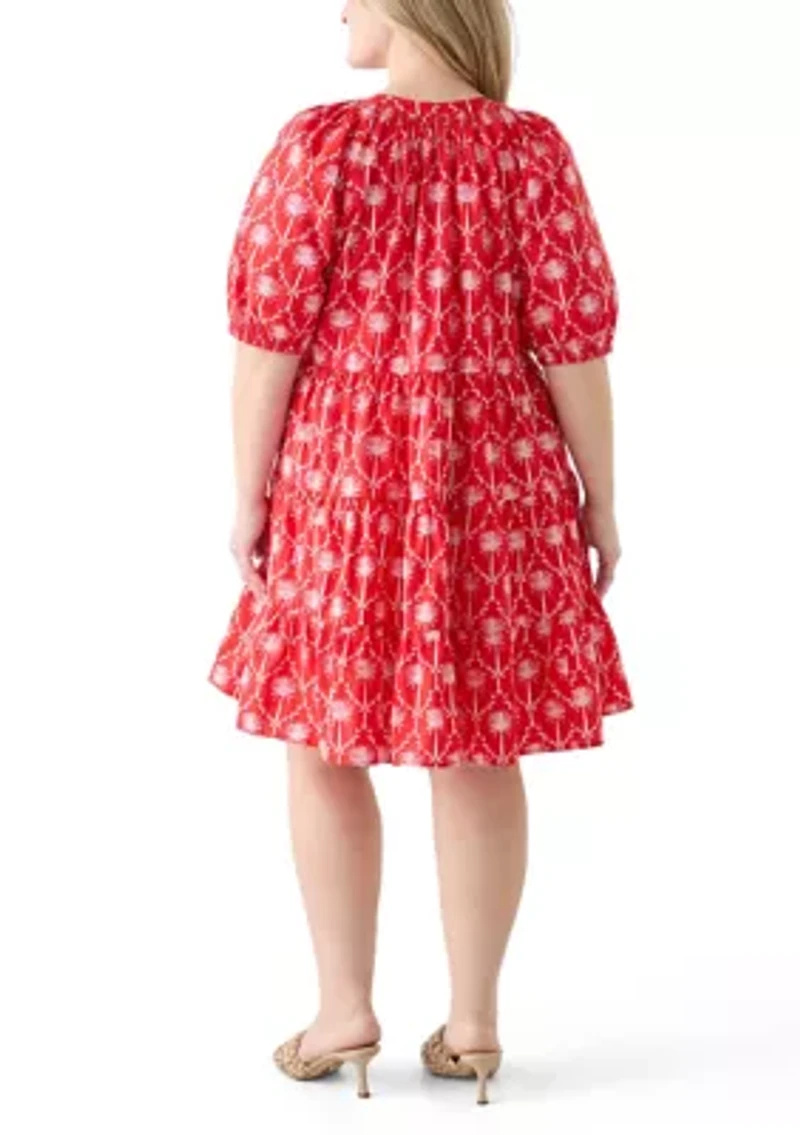 Plus Puff Sleeve Peasant Dress