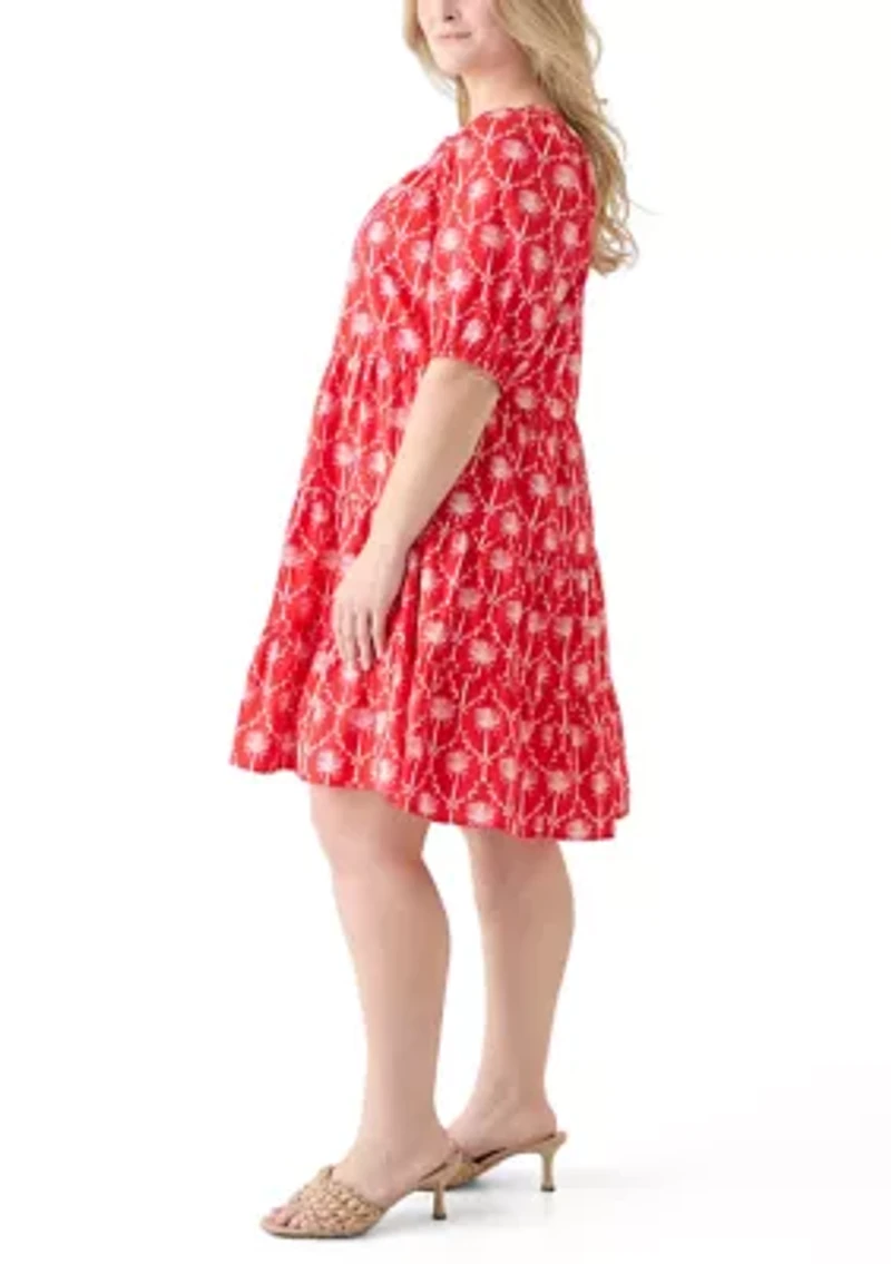 Plus Puff Sleeve Peasant Dress