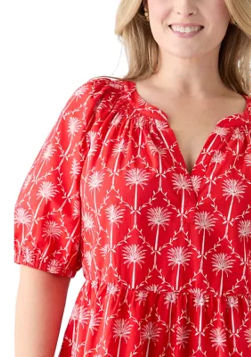 Plus Puff Sleeve Peasant Dress