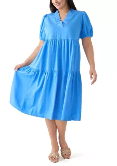 Plus Midi Ruffle Neck Dress