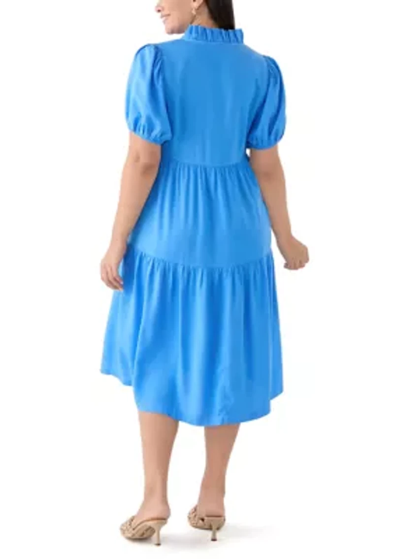 Plus Midi Ruffle Neck Dress