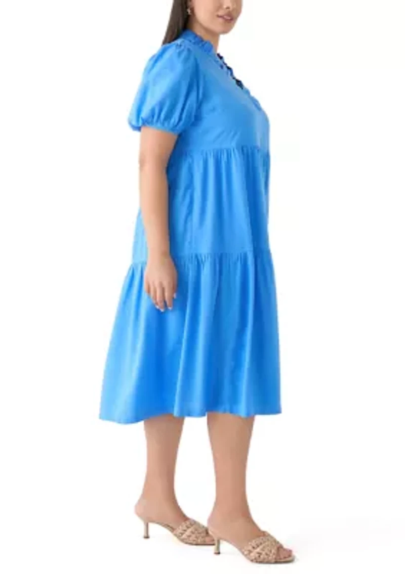 Plus Midi Ruffle Neck Dress