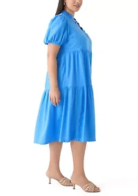 Plus Midi Ruffle Neck Dress