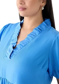 Plus Midi Ruffle Neck Dress