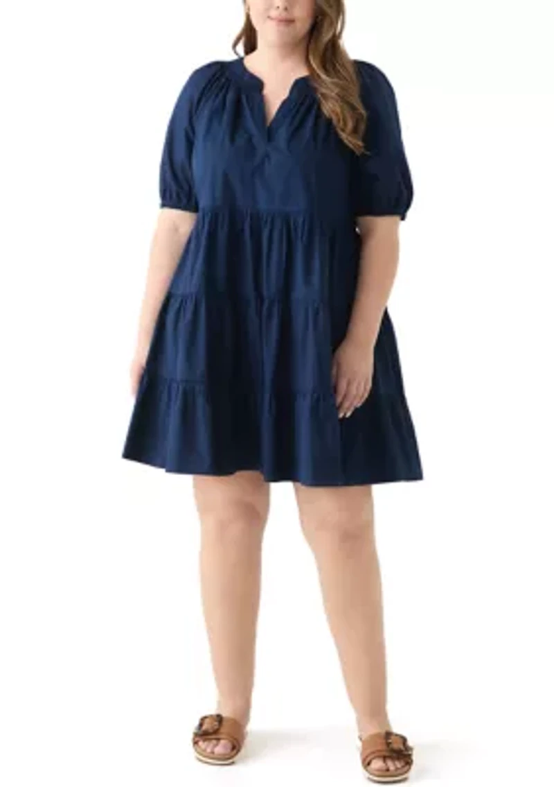 Plus Short Sleeve Solid Peasant Dress