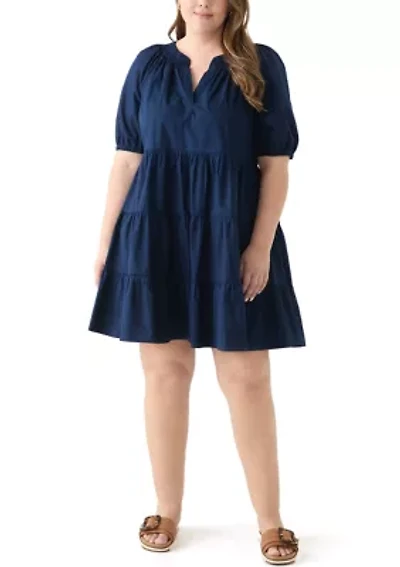 Plus Short Sleeve Solid Peasant Dress