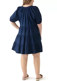 Plus Short Sleeve Solid Peasant Dress