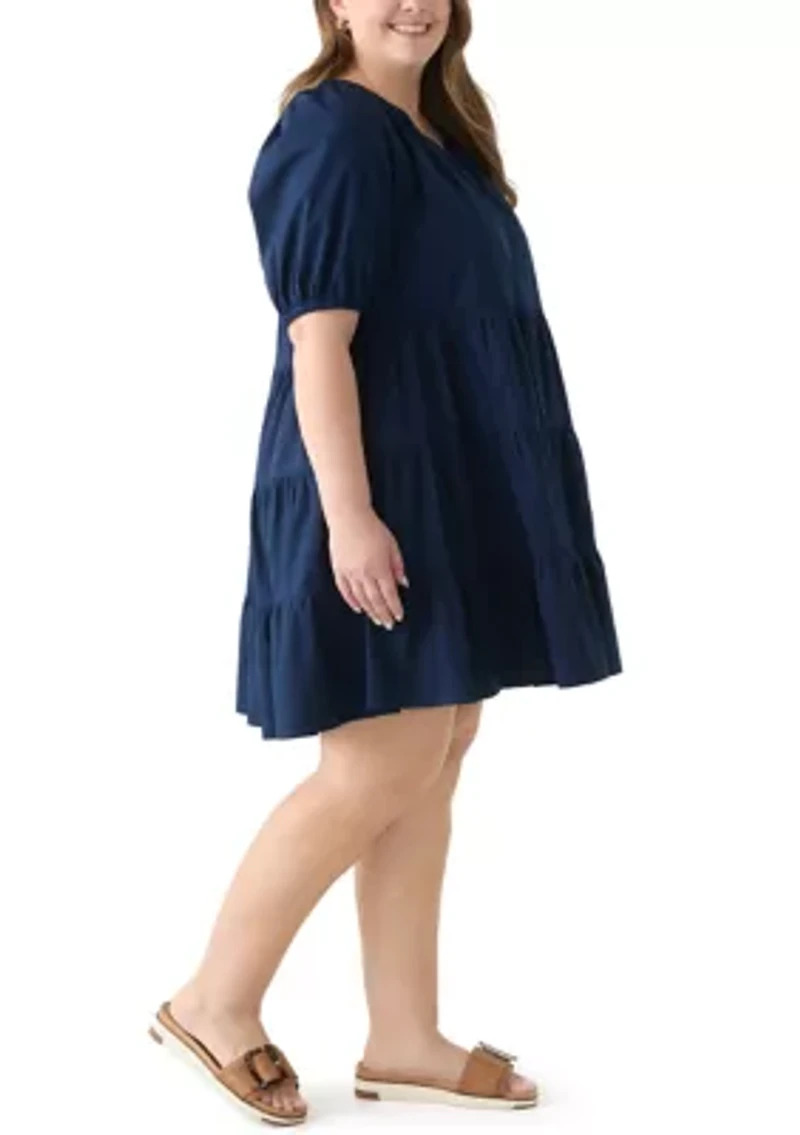 Plus Short Sleeve Solid Peasant Dress