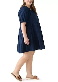 Plus Short Sleeve Solid Peasant Dress