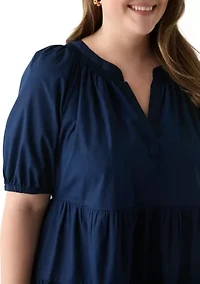 Plus Short Sleeve Solid Peasant Dress