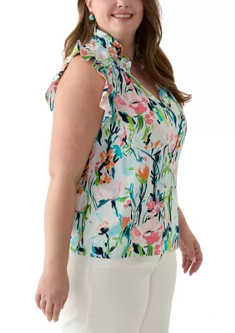 Plus Printed Ruffle Top