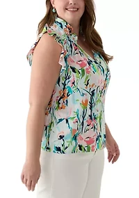 Plus Printed Ruffle Top