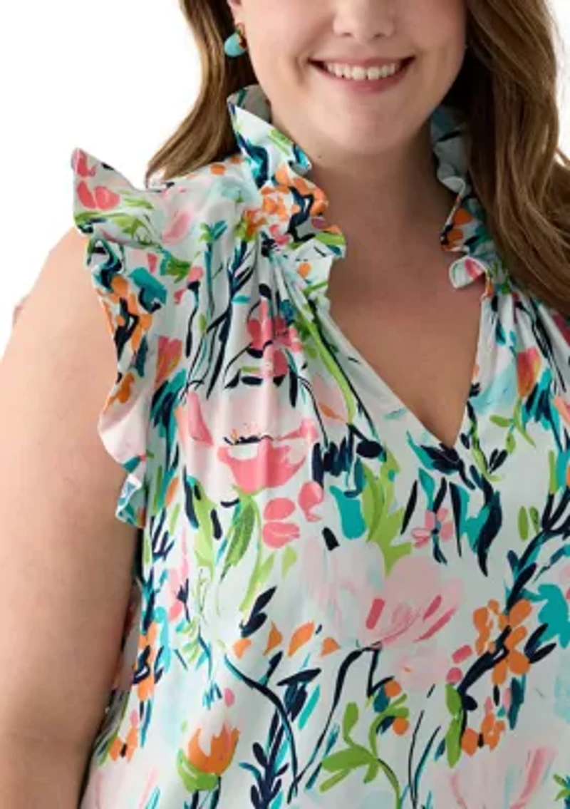 Plus Printed Ruffle Top