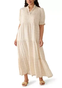 Plus Short Sleeve Smocked Ruffle Neck Dress