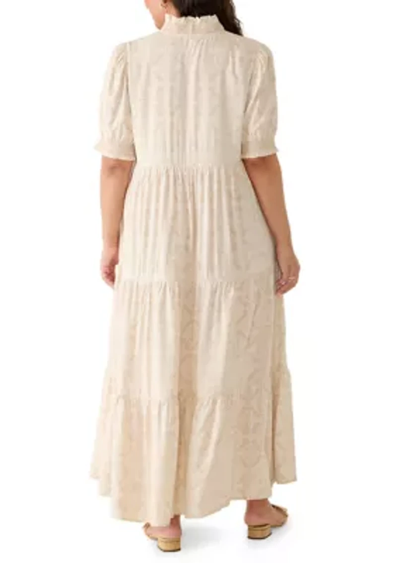 Plus Short Sleeve Smocked Ruffle Neck Dress