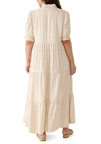 Plus Short Sleeve Smocked Ruffle Neck Dress