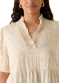 Plus Short Sleeve Smocked Ruffle Neck Dress