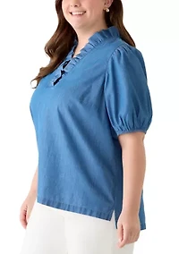 Plus Ruffle Neck Top