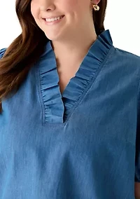 Plus Ruffle Neck Top
