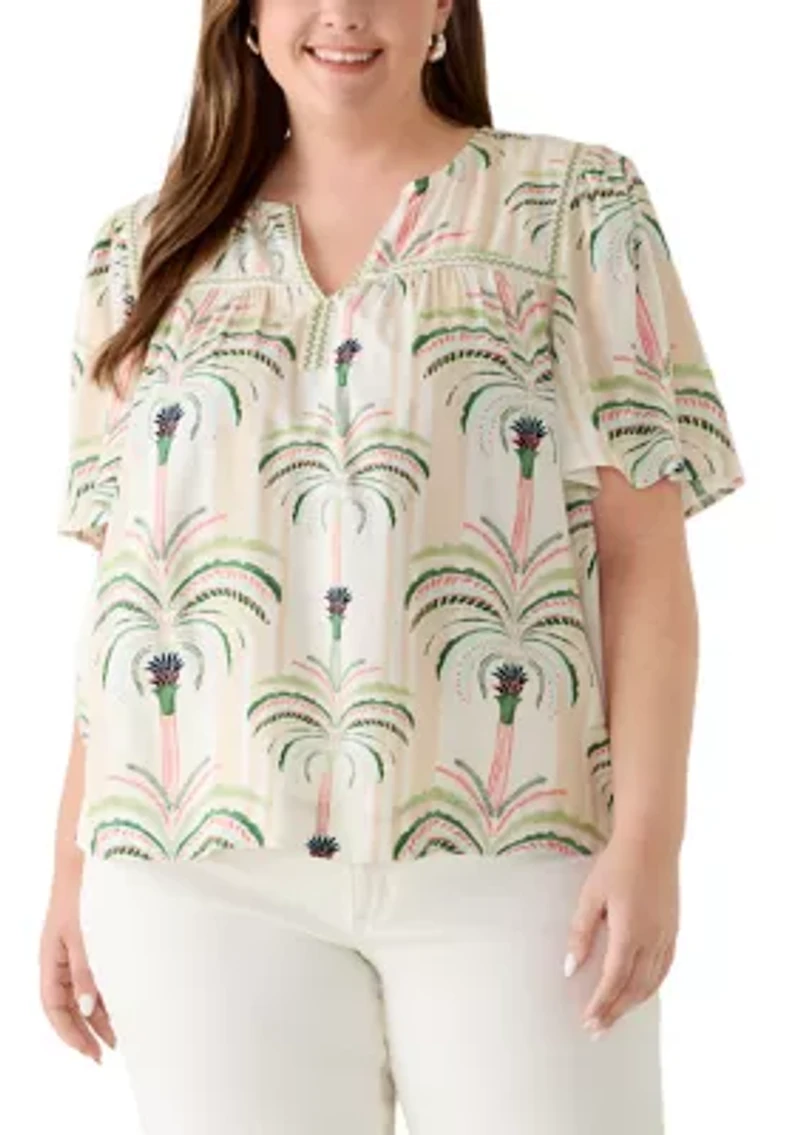 Plus 3/4 Sleeve Split Neck Top