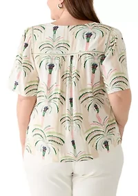 Plus 3/4 Sleeve Split Neck Top