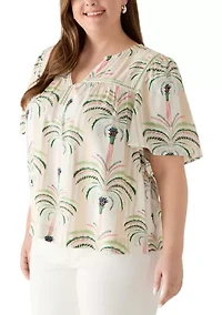 Plus 3/4 Sleeve Split Neck Top