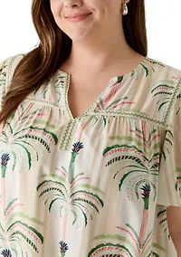 Plus 3/4 Sleeve Split Neck Top