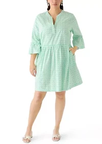 Plus 3/4 Sleeve Flounce Tiered Dress