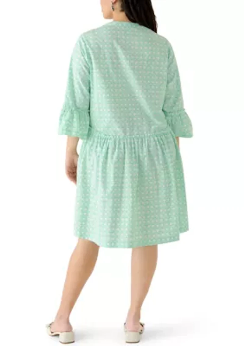 Plus 3/4 Sleeve Flounce Tiered Dress