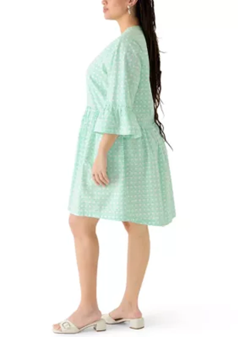 Plus 3/4 Sleeve Flounce Tiered Dress