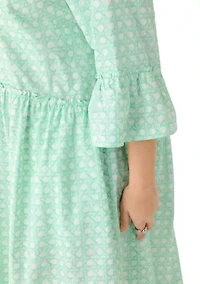 Plus 3/4 Sleeve Flounce Tiered Dress