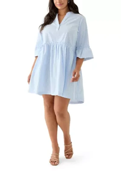 Plus Three-Quarter Sleeve Flounce Tiered Dress