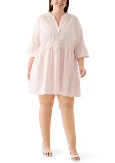 Plus Three-Quarter Sleeve Flounce Tiered Dress