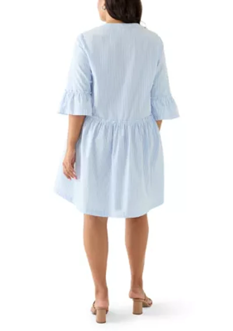 Plus Three-Quarter Sleeve Flounce Tiered Dress
