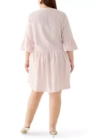 Plus Three-Quarter Sleeve Flounce Tiered Dress