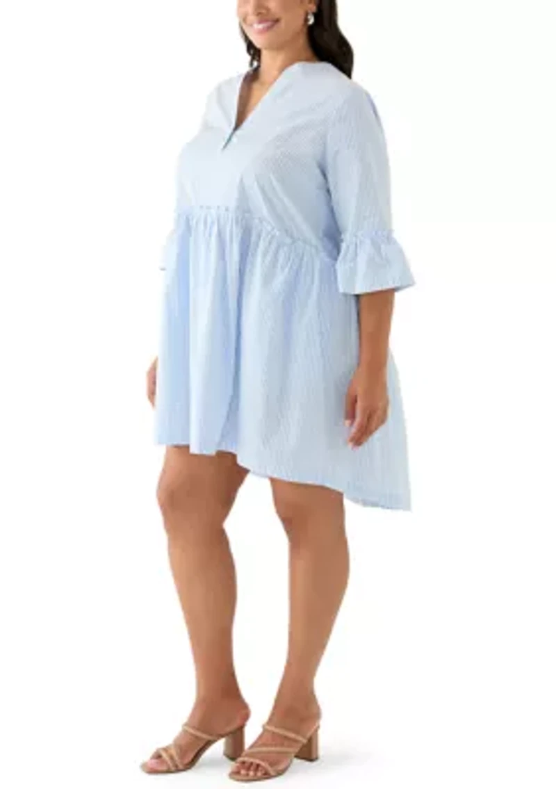 Plus Three-Quarter Sleeve Flounce Tiered Dress