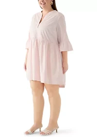 Plus Three-Quarter Sleeve Flounce Tiered Dress